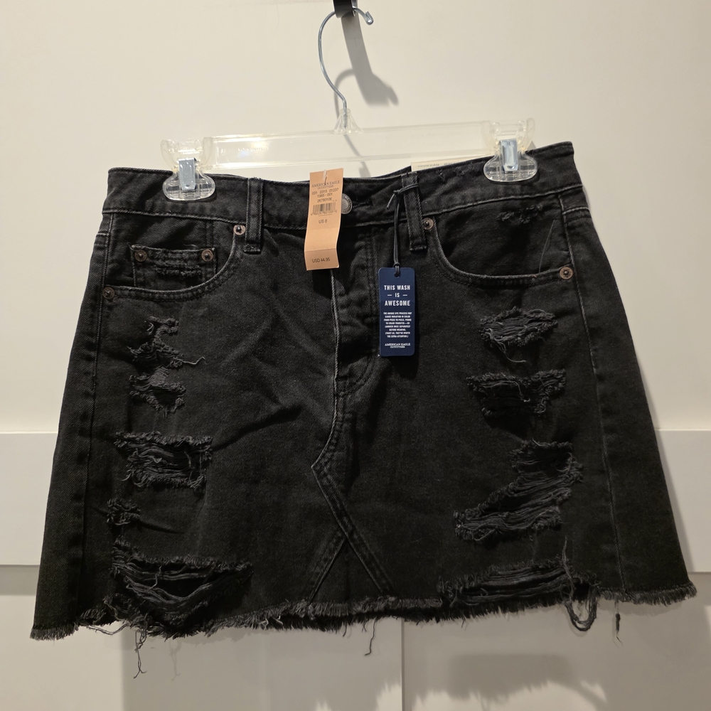 NWT American Eagle Mini Skirt Black Jean Women's 8 Vintage Hi-Rise Grunge 90s